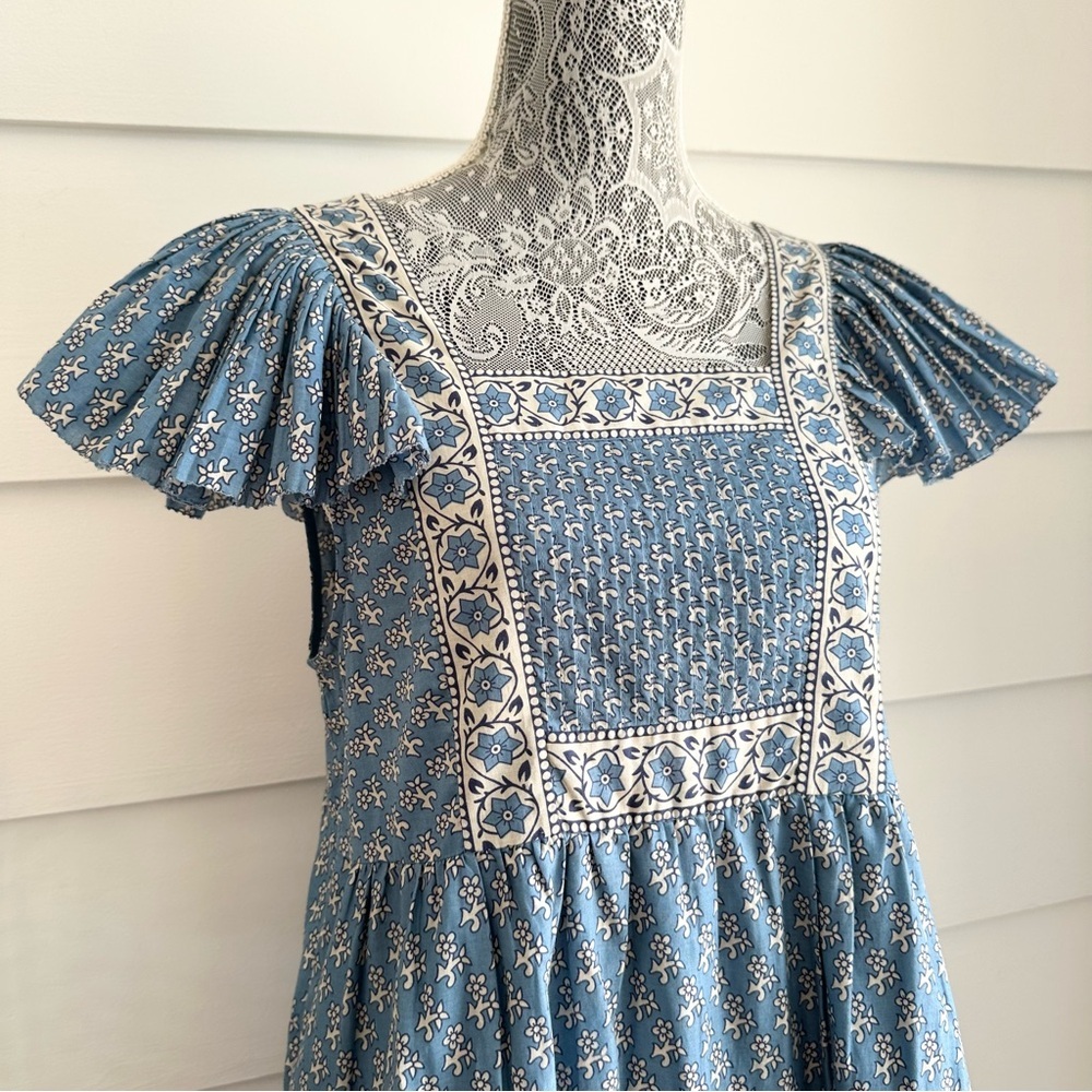 Sea New York Fernanda Tile Print Flutter Sleeve Dress Blue size M - Picture 5 of 12